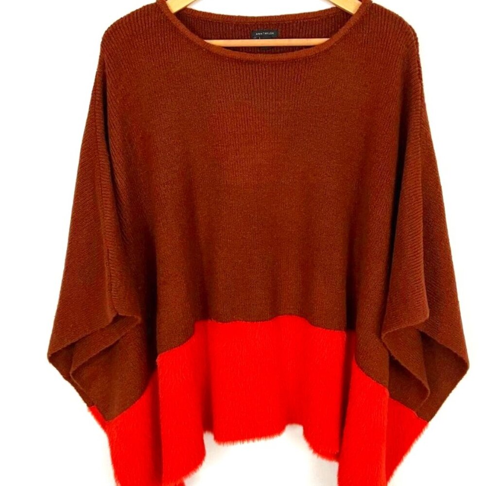 Ann Taylor Poncho Sweater, Size M/L.  Color:  Brown and Orange. NWT